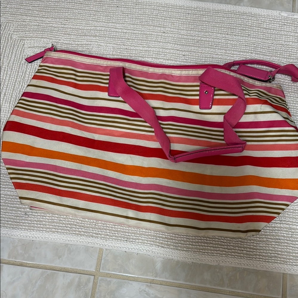 Coach Pink and Orange Striped Tote Bag